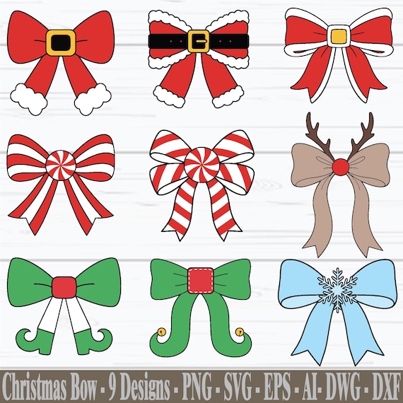 Christmas Bow SVG, Christmas Coquette SVG, Holiday Bow Svg, Santa Bow, Reindeer Bow, Elf Bow, Candy Cane Bow, Christmas Clipat, Digital