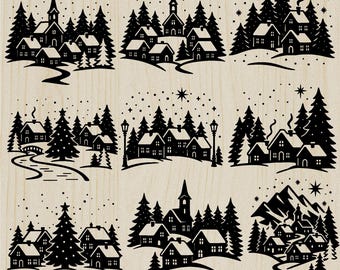 Christmas Houses SVG, Christmas Village Svg, Merry Christmas Svg, Christmas Tree Svg, Christmas Laser Engraving, Digital Download