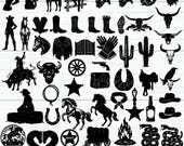 Western SVG Bundle, Wild West Svg, Cowboy Svg, Cowgirl Svg, Horse Boot Skull Cactus Clipart, Cricut Silhouette Cut Files, Digital Download