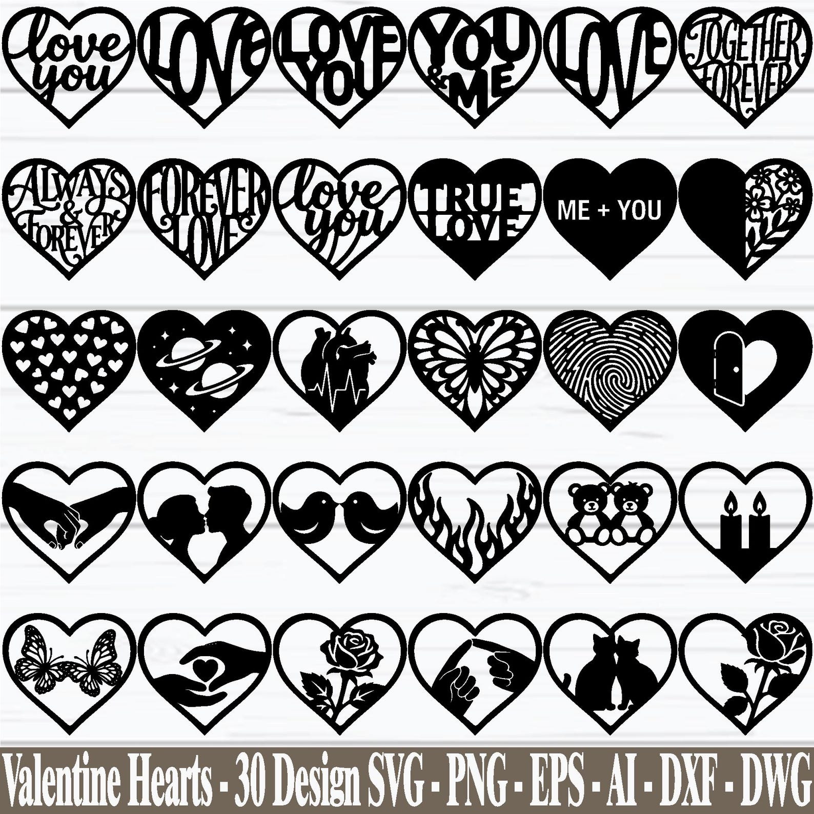 Hearts SVG Bundle, Valentine's Day Svg, Valentine Laser Svg, Valentine ...