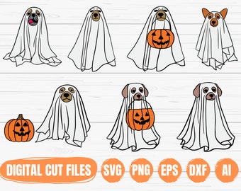 Dog Ghost SVG, Spooky Puppy SVG, Boo Season Svg, Ghost Files for cricut, Ghost Outline, Vector, Eps, Dxf