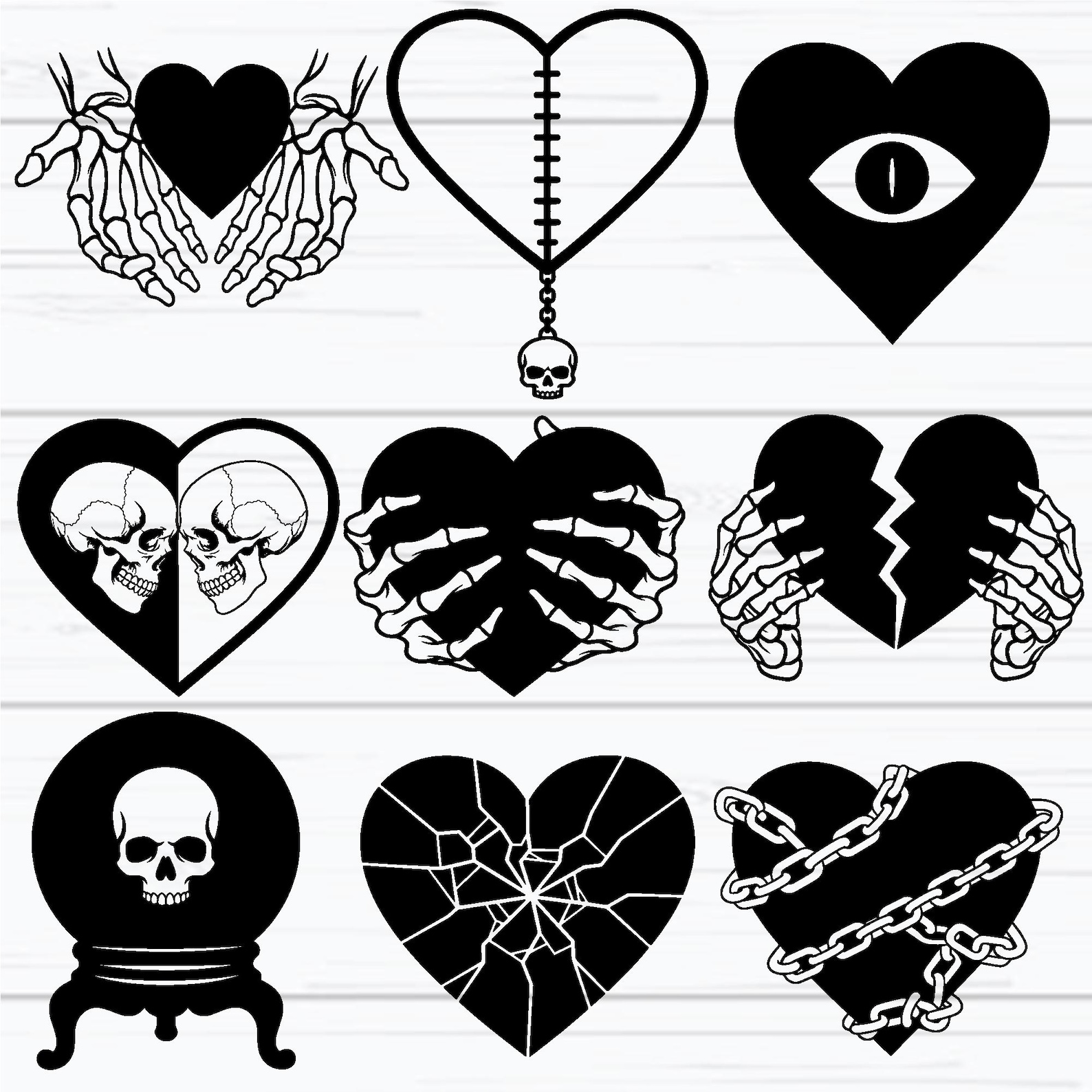 Gothic Heart SVG Bundle, Dark Love Skull Skeleton SVG, Spooky Valentine ...