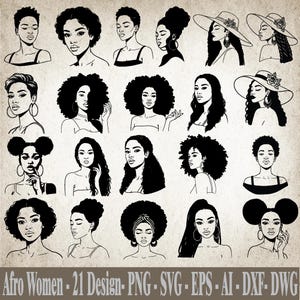 Afro Woman SVG, African American Women SVG, Beautiful woman SVG, afro girl svg, black girl png, woman Silhouette, Digital Download, Afro png