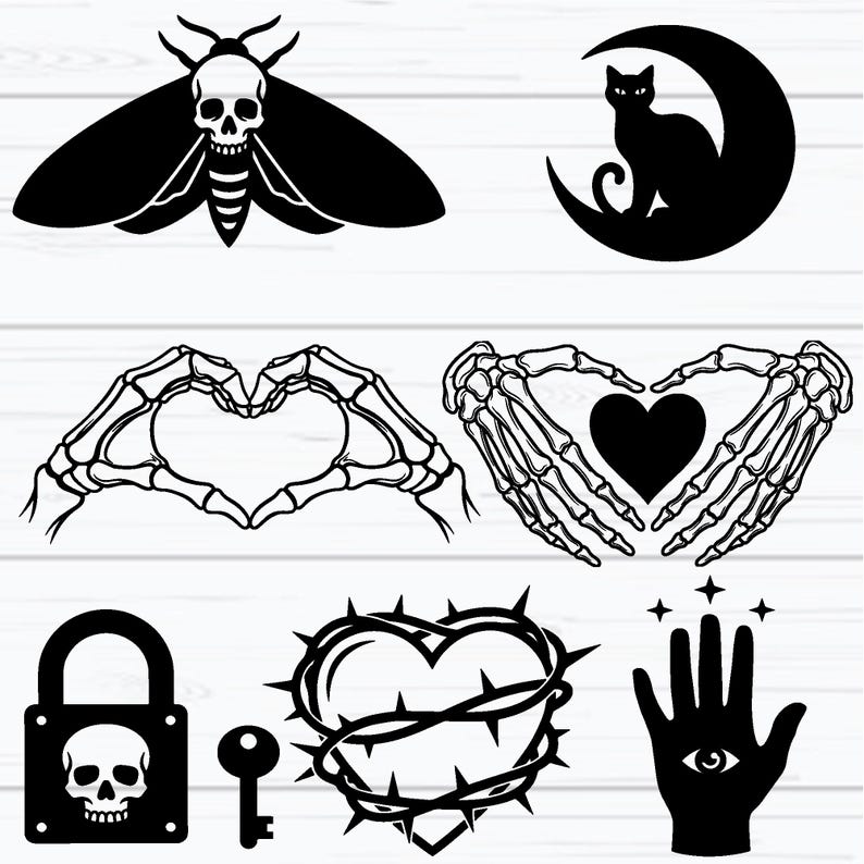 Gothic Heart SVG Bundle, Dark Love Skull Skeleton SVG, Spooky Valentine ...