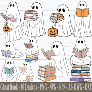 Cute Ghost Book SVG | Ghost Reading Books SVG | Book Lover SVG | Teacher Svg | Cute Ghost Halloween Svg | Bookworm Book | Ghost Clipart |