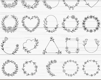 Corona de laurel SVG, Flor de borde SVG, Corona de boda SVG, Monograma de corona SVG, Marco circular SVG, Archivo de corte de monograma, Descarga digital