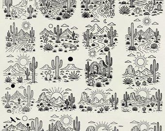 Desert landscape Svg, Desert Svg, Cactus Scene Svg, Desert Clipart, Desert Outline, Western Svg, Desert Vector, Digital Download