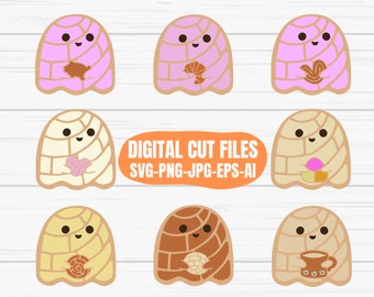 Cute Ghost SVG, Spooky Conchas SVG, Pan Dulce SVG, Concha Ghost Svg, Dia De Muertos Svg, Layered Files for cricut, Vector, Jpg, Png