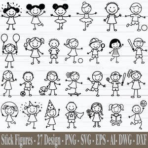 Stick Figures SVG Bundle, Stick People Svg, Stick Figure Clipart, Family Sticker Svg, Stick Kids Svg, Outline, Vector, Digital Download