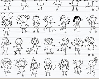Stick Figures SVG Bundle, Stick People Svg, Stick Figure Clipart, Family Sticker Svg, Stick Kids Svg, Outline, Vector, Digital Download