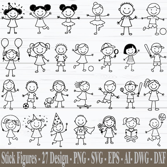 Stick Figures SVG Bundle, Stick People Svg, Stick Figure Clipart, Family Sticker Svg, Stick Kids Svg, Outline, Vector, Digital Download