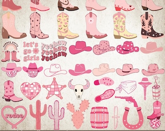 44 Cowgirl SVG Bundle, Cowgirl Hat SVG, Cowgirl Boots Svg, Horseshoe Svg, Wild Party, Disco Ball Svg, Let&#39;s Go Girls, Western Svg