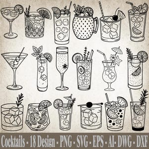 Cocktail Drinks illustrations, Cocktails Clipart, Signature Drink Clipart, Cocktail Themes, Wedding Cocktails PNG, Drink Menu, Cocktail SVG