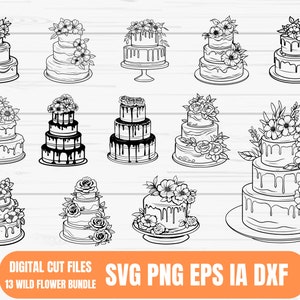 Cake Svg Bundle, Wedding Cake Svg, Birthday Cake Svg, Birthday Party, fancy Cake Svg, Cake Outline, Cake silhouette, Digital Download