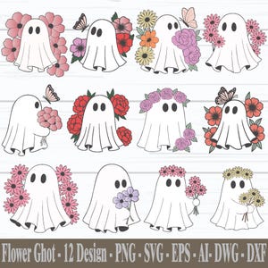 Cute Ghost SVG, Floral Ghost svg, Ghost Clipart For Cricut, Ghost Layered, Boo svg, Halloween svg, Spooky Girly, Fall svg, Digital Download
