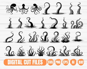 Tentacles Silhouette Bundle, Octopus Tentacles SVG, Sea Monster Clipart, Sea Creature SVG, Kraken Svg, Squid Svg, Tentacles Clipart, Digital