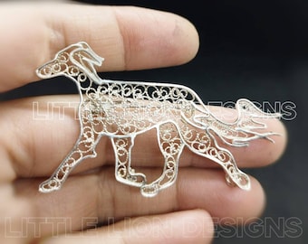 Saluki sterling silver pendant,gold vermeil(sighthound brooch gift art liitle lion design)