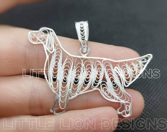 English Setter sterling silver pendant, necklace, brooch, little Lion Design,filigree dog
