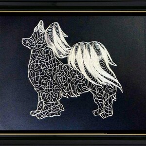 パピヨンの絵、パピヨンのアート、パピヨンのタペストリー、パピヨンのフィリグリー、パピヨンの室内装飾、小さなライオンのデザイン