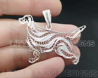 Gordon setter sterling silver pendant ((/pin brooch dog art jewelry pet parent gift filigree)/