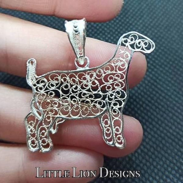 Lamancha goat pendant /( pin sterling silver art jewellery filligree)