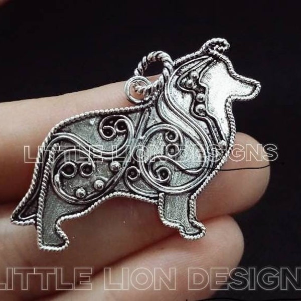 Sheltie / Collie pendentif argent sterling / (pin dog filigree Shetland Sheepdog gift show art little lion design) /