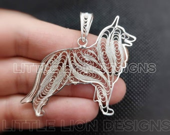 Belgian shepherd sterling silver pendant, groenendael, tervuren, (/pin necklace filigree dog art show akc)/