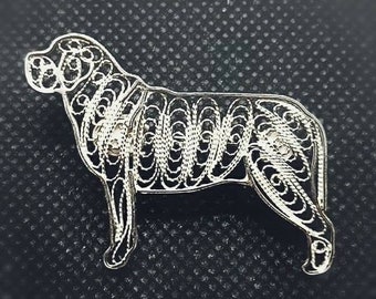 English Mastiff sterling silver brooch or pendant (keywords: necklace dog brooch filigree art jewelery)/