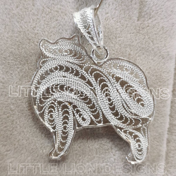 Japanese spitz sterling silver brooch or pendant (keywords: necklace dog brooch filigree art jewelery)/