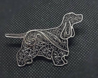 English Cocker Spaniel- MADE TO ORDER 2-3 weeks-sterling silver pin (/pendant necklace gold filigree dog gift show art)/