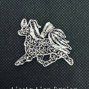 Papillon, Continental Toy Spaniel sterling silver pendant (/dog pin necklace show dog enamel gold filigree little lion design)/