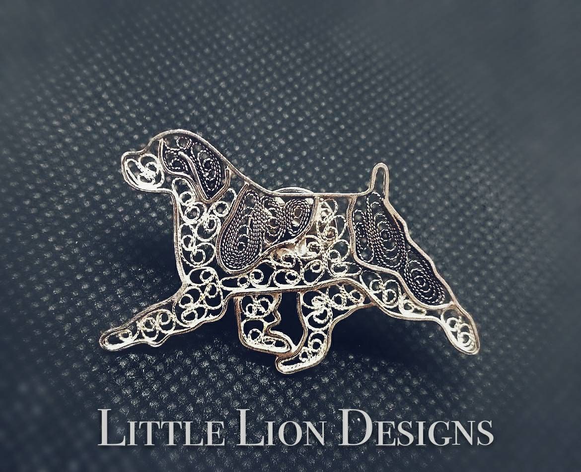 Brittany,epagneul breton sterling silver pin(/pendant necklace gold filigree dog art gift)/