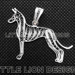 ファラオハウンド/イビザンハウンド スターリングシルバー ブローチまたはペンダント (キーワード: ネックレス 犬 ブローチ フィリグリー アート ジュエリー)/