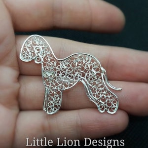 Bedlington terrier sterling silver pendant /necklace,pin,brooch,beddie, custom made dog pendant, filigree art collectible,little Lion Design