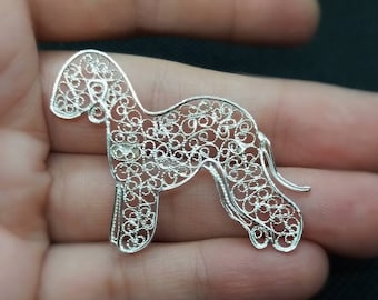 Bedlington terrier sterling silver pendant /necklace,pin,brooch,beddie, custom made dog pendant, filigree art collectible,little Lion Design