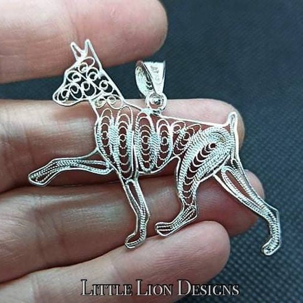 Min Pin sterling silver pendant, miniature pinscher jewelry,little Lion Design