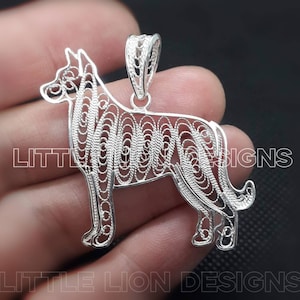 Beauceron sterling silver pendant (/filigree dog gift brooch necklace art little lion design)/