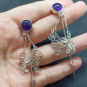 Newfoundland dog earrings  /(Newfie sterling silver gift natural Stone )