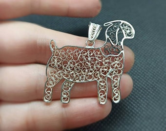 Boer goat pendant /( pin sterling silver art jewellery filligree)