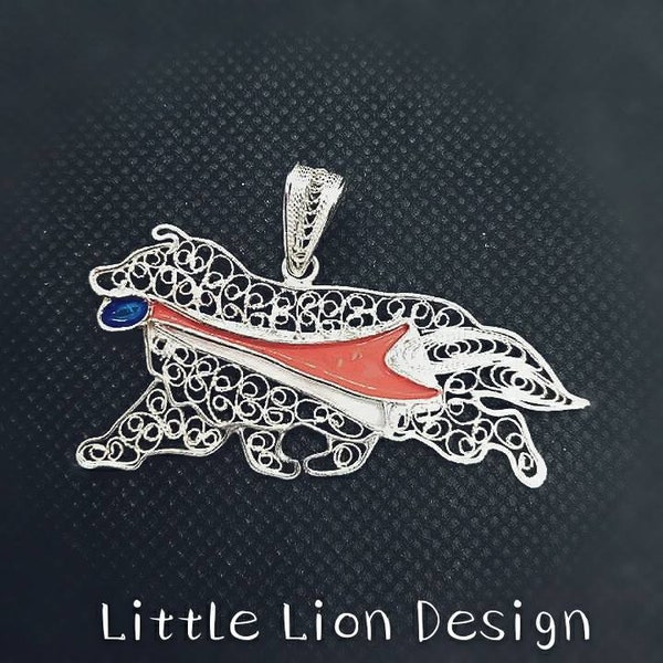 Sheltie / Collie pendentif sterling argent /(pin chien filigrane Shetland Sheepdog cadeau montrent art petite conception de lion)/