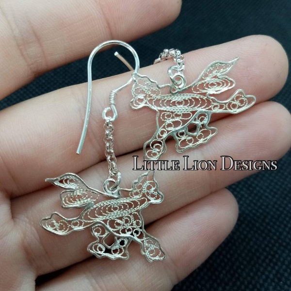 Chinese crested sterling silver earrings(keywords: pendant,necklace,pin,brooch, custom made dog pendant, filigree art collecti