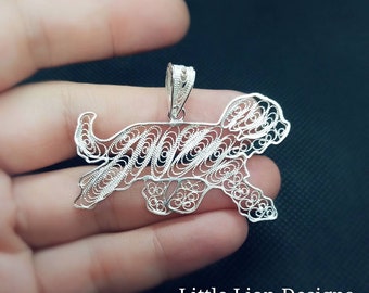 Briard sterling silver pendant (/filigree dog gift brooch necklace art little lion design)/