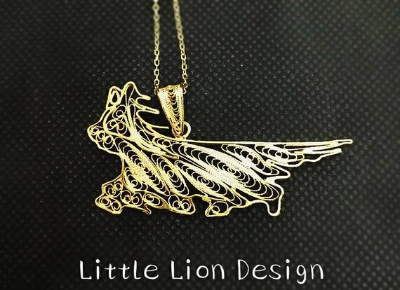 Skye Terrier Sterling Silver Pin (/pendant Necklace Gold Filigree