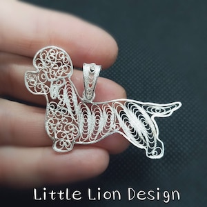 Dandie dinmont terrier sterling silver pendant (/brooch necklace gold filigree gift dog gift show little lion design)/