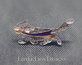 Welsh Corgi Cardigan/ Pembroke sterling silver brooch(/pin necklace gold gift art filigree show dog little Lion Design)/