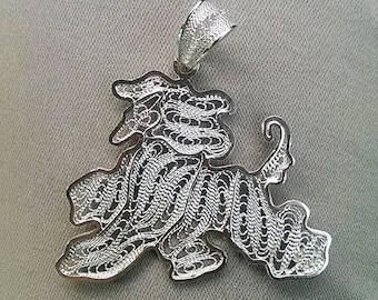Afghan Hound pendant,sterling silver or gold vermeil pendant pin brooch filligree