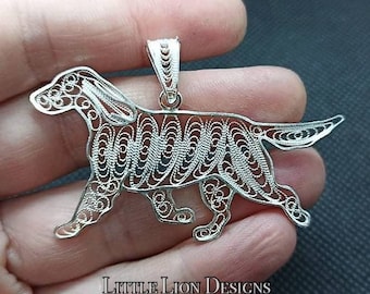 Field Spaniel sterling silver pendant,field spaniel jewelry,field spaniel art, little Lion Design