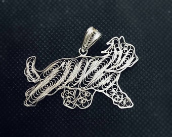 Briard sterling silver pendant (/filigree dog gift brooch necklace art little lion design)/