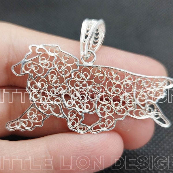 Pendentif Sheltie argent sterling /(épingle chien filigrane Shetland Sheepdog cadeau spectacle art petit lion design)/