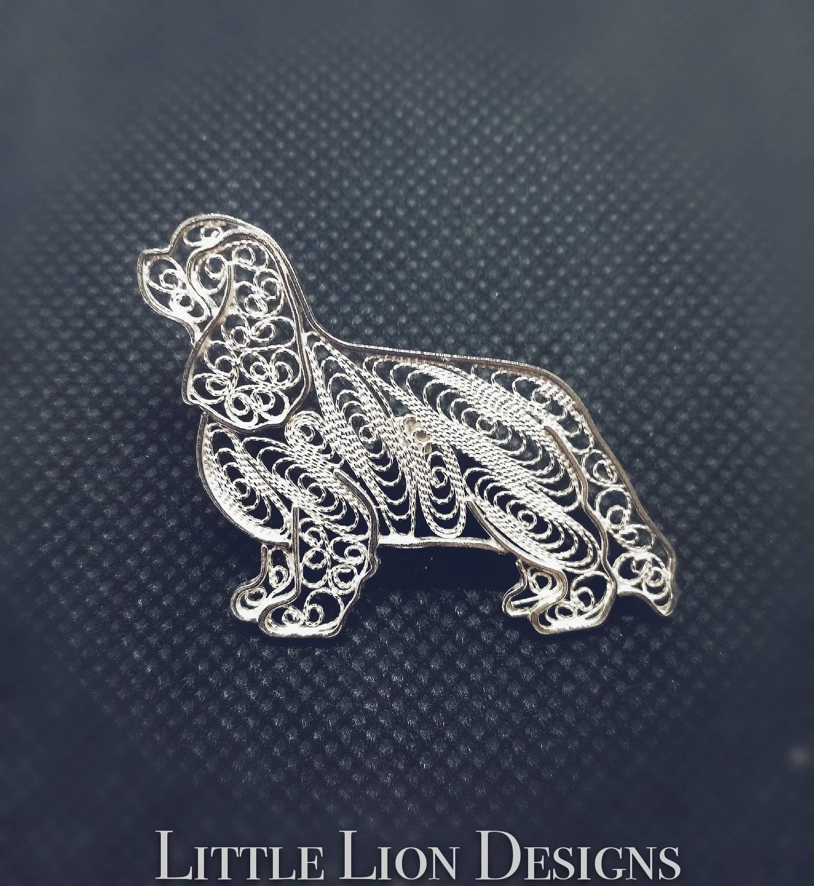 Cavalier King Charles Spaniel sterling silver brooch,dog,pendant,pin, filigree,parent pet gift,cavie,show dog